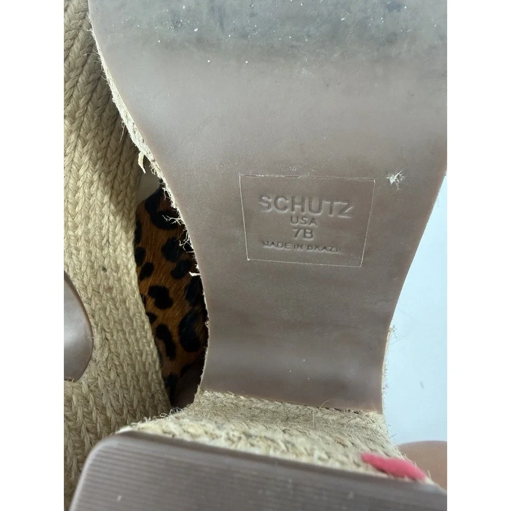 Schutz Lora Leopard Calf Hair Platform Espadrille Mule Heels Womens 7 Chunky